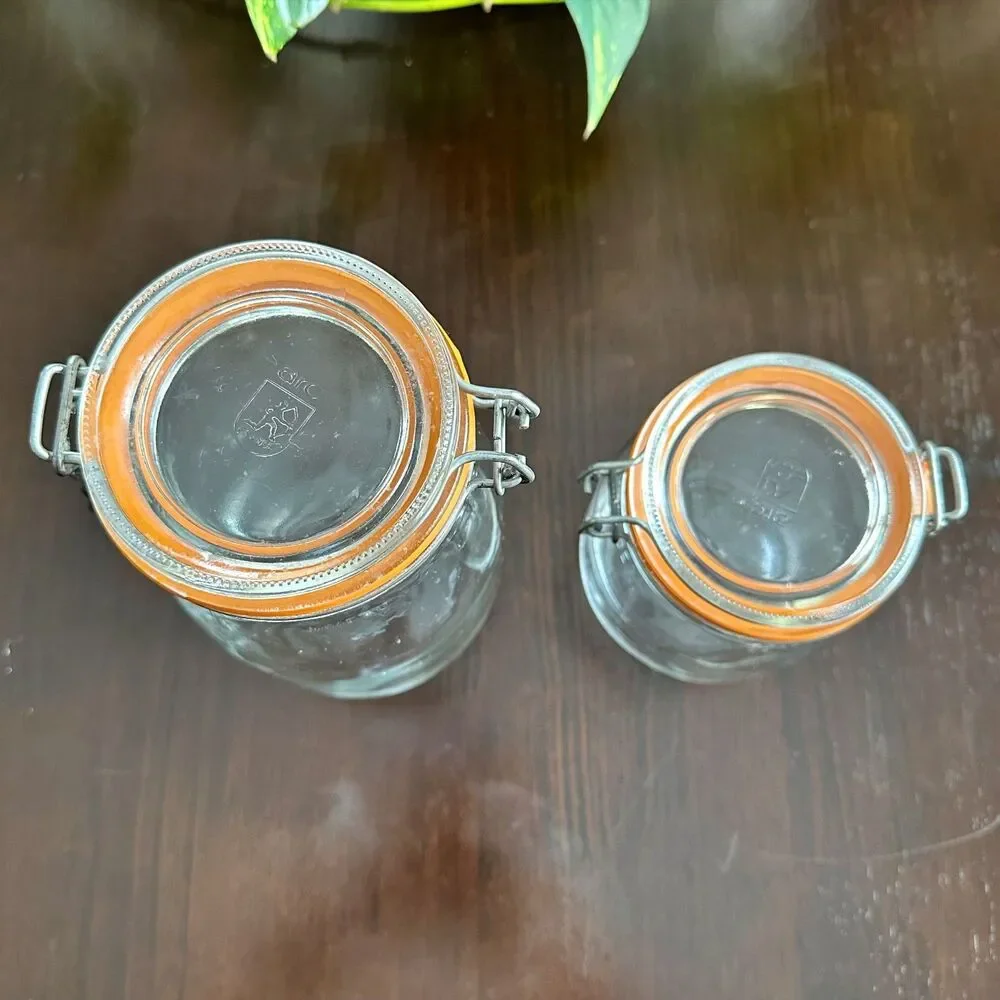 Vintage ARC Glass Clamp Lid Jars (Qty 2) France Apothecary Pantry Canisters